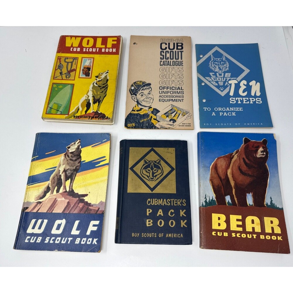 Lot of Vintage 1956-70s Cub Scout Handbooks Pack Book Wolf Bear Catalogue Gifts
